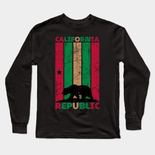 California Republic US State Cool Distressed Bear Silhouette and Star with CA Flag Color STATE-7 Long Sleeve T-Shirt